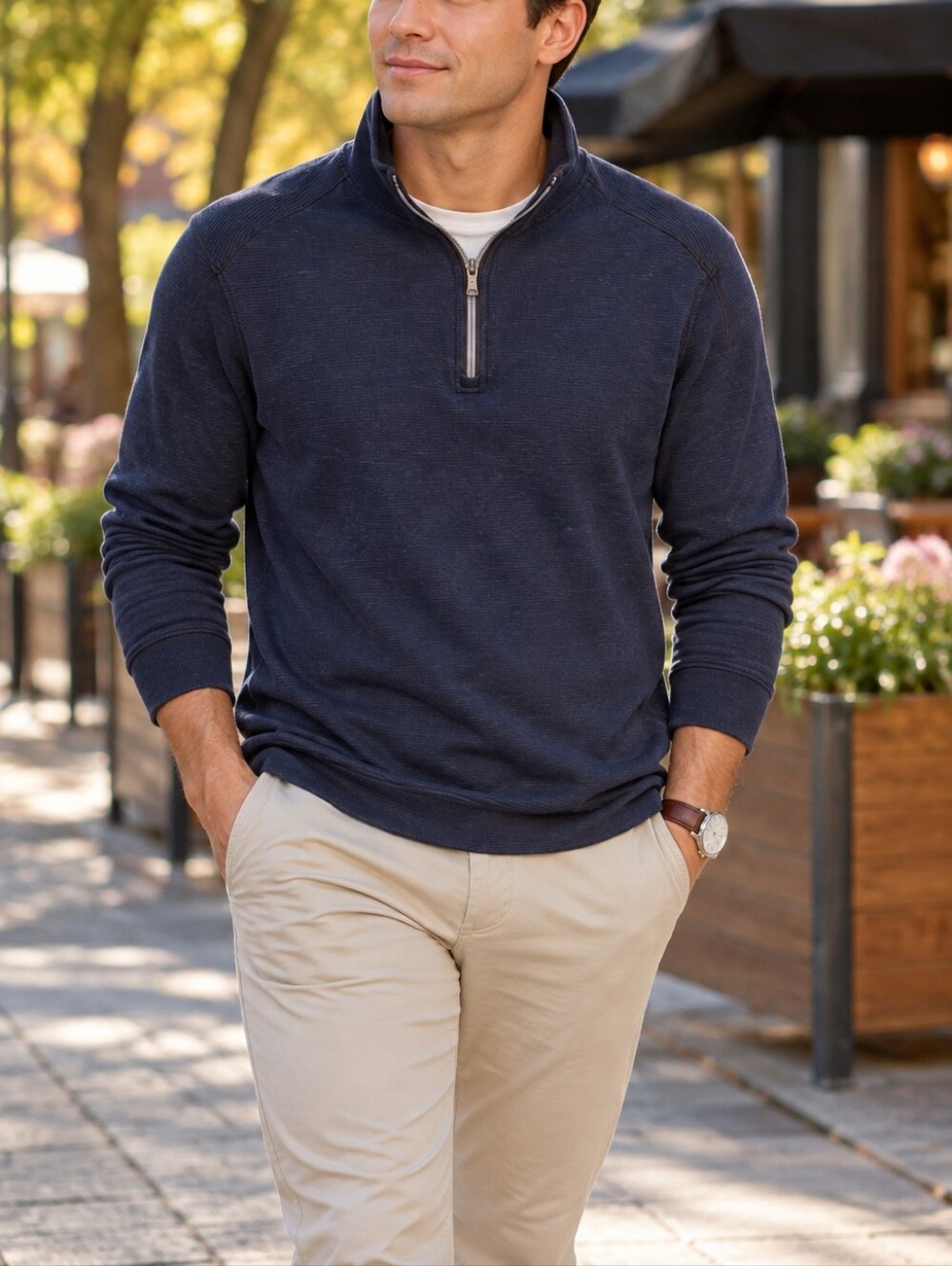 Robert Graham Men’s Navy Cotton Half Zip Pullover Sweater Mock Neck Casual